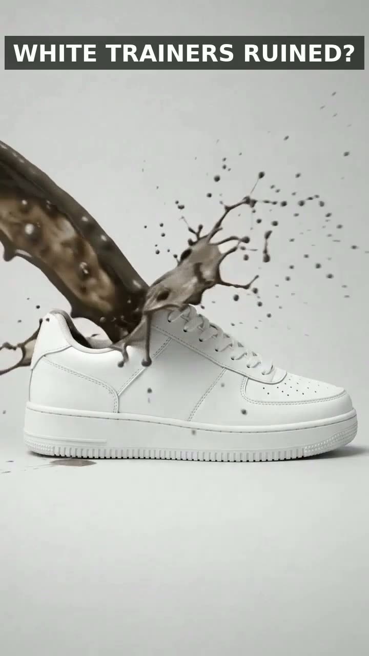 White trainer with cleaning foam applied — product proof frame